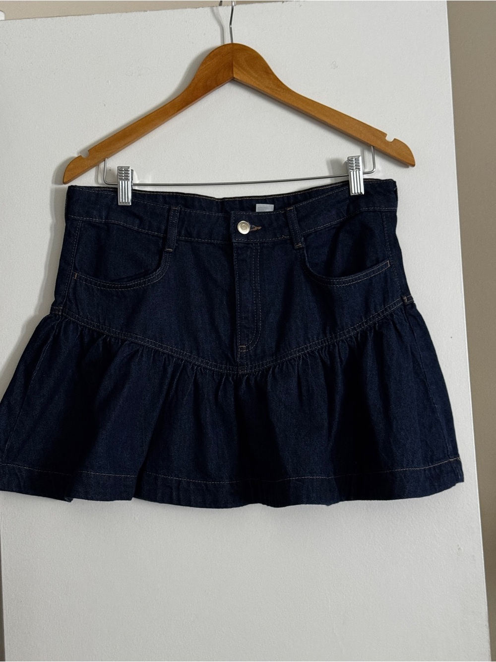 H&M Dark Blue Denim Ruffled Hem Mini Skirt